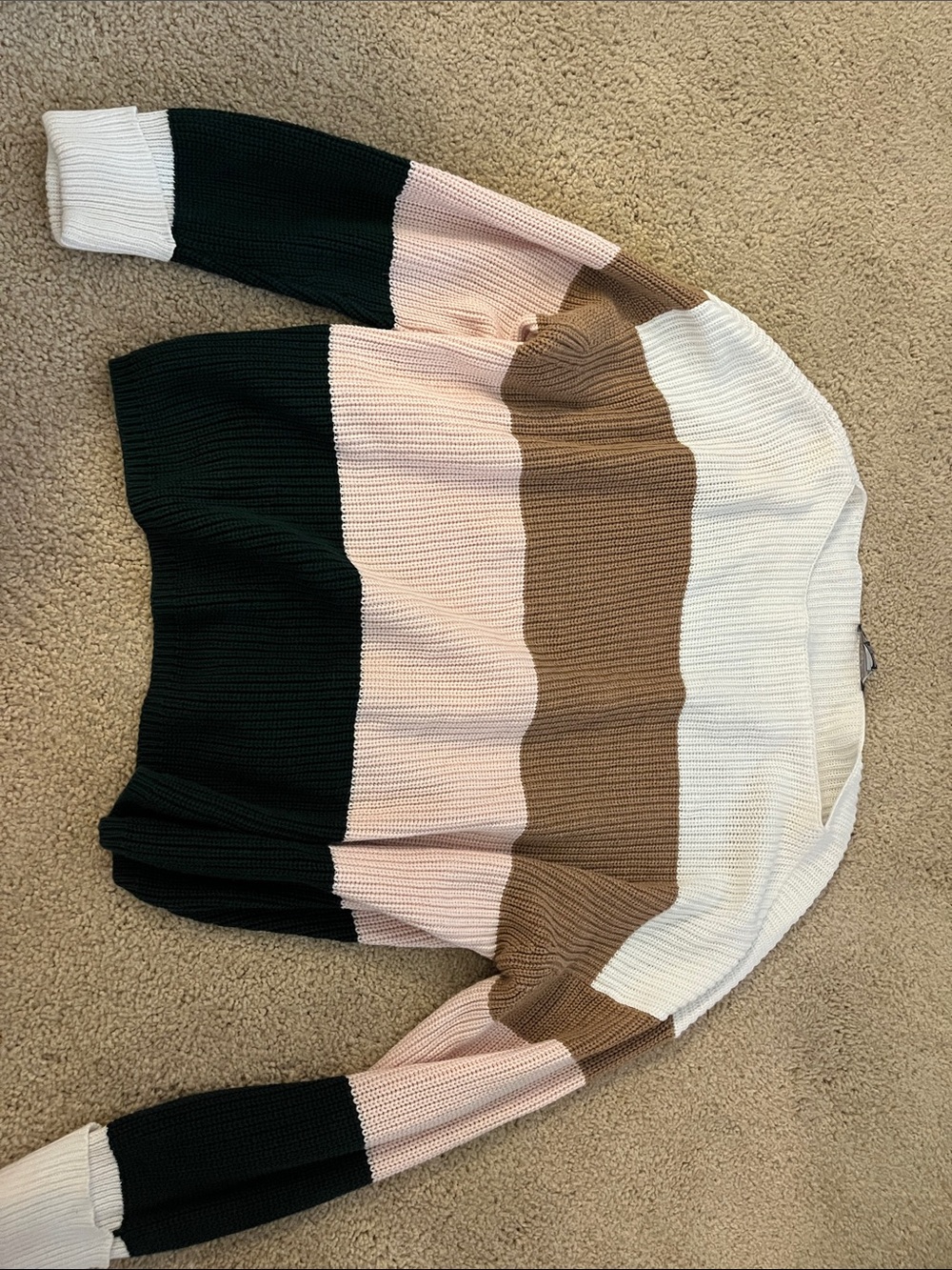 French Connection Striped Crewneck Sweater in White, Pink, Brown, Black